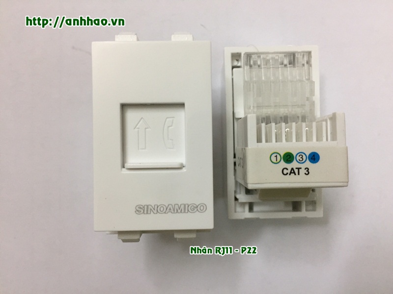 Nhân wallplate điện thoại cat3- P22 dùng để lắp ổ điện thoại âm tường, ổ điện âm sàn
